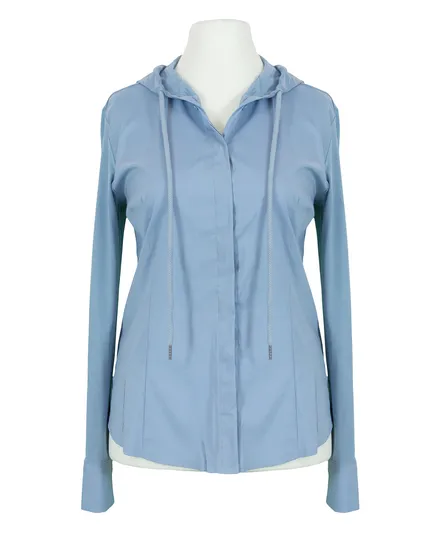 Jersey Bluse mit Kapuze in eisblau von fashion made in italy