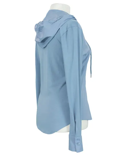 Jersey Bluse mit Kapuze in eisblau von fashion made in italy