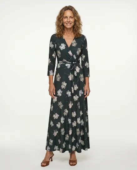 Jersey Maxikleid Wickeloptik in oliv von Fifilles Paris