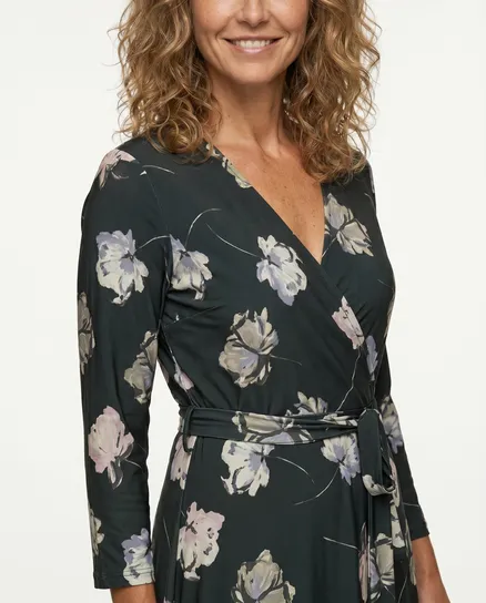 Jersey Maxikleid Wickeloptik in oliv von Fifilles Paris