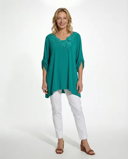 Jersey Shirt mit Spitze in aqua von Diana