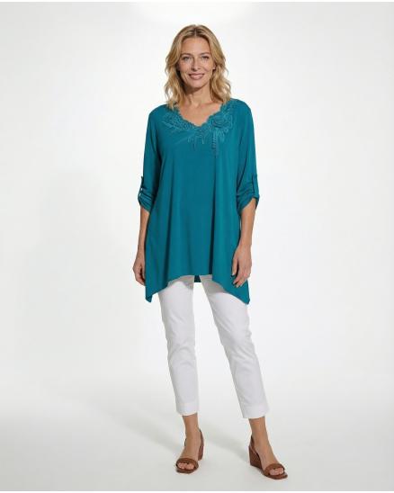 Jersey Shirt mit Spitze in petrol von Diana