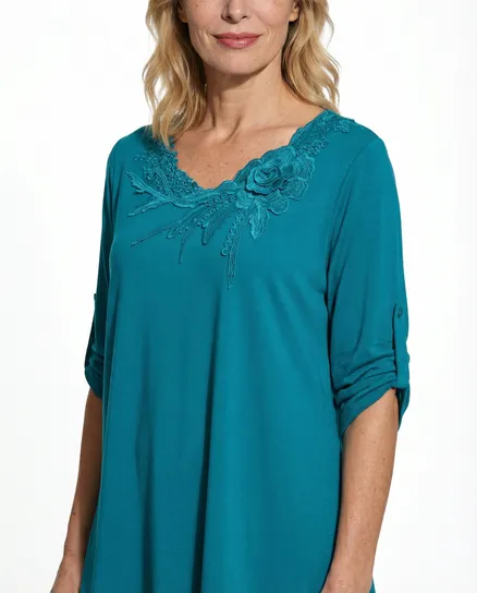 Jersey Shirt mit Spitze in petrol von Diana