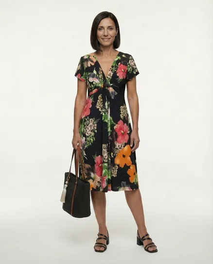 Jerseykleid floral in schwarz von Hello Moda