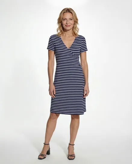 Jerseykleid Wickeloptik in gestreift von fashion made in italy