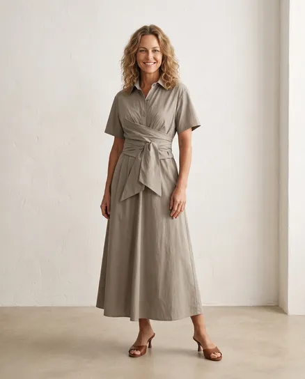 Jerseykleid Wickeloptik in taupe von Made in Italy
