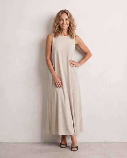 Kleid A-Linie in beige von Made in Italy