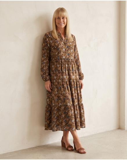 Kleid Blumenmuster in cognac von Made in Italy