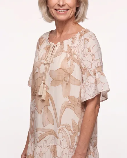 Kleid Floral in beige von Made in Italy