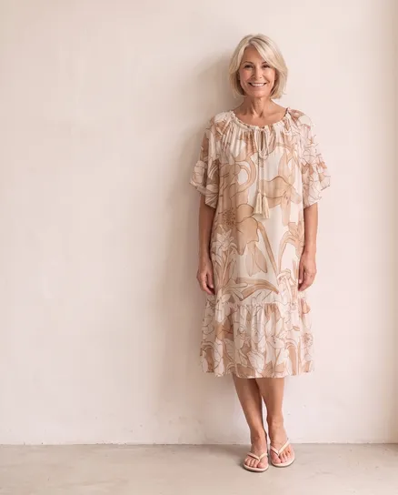 Kleid Floral in beige von Made in Italy