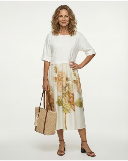 Kleid mit Blumen in ecru von Made in Italy