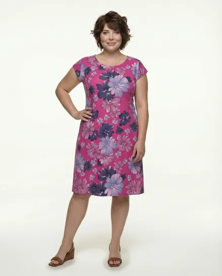 Kleid mit Leinen Floral in pink von Made in Italy
