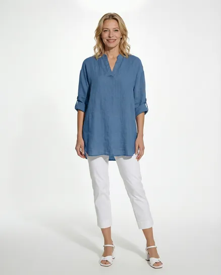 Leinenbluse in jeansblau von Puro Lino