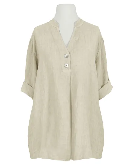 Leinenbluse Stehkragen in beige von Puro Lino