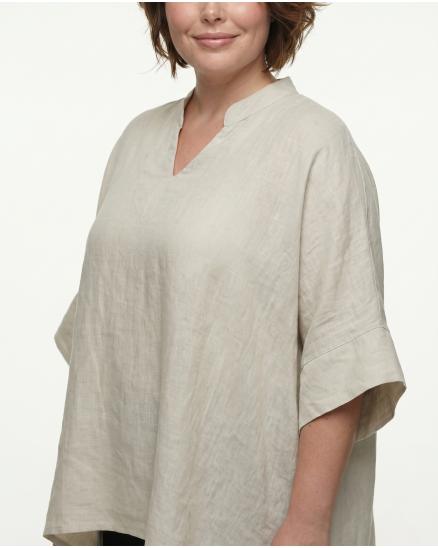 Leinenbluse Stehkragen in beige von Puro Lino