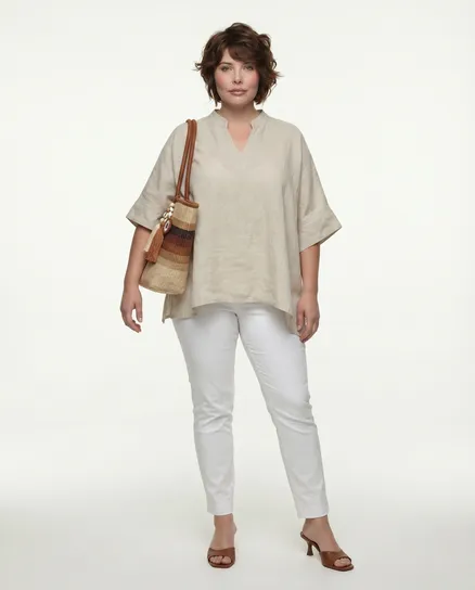 Leinenbluse Stehkragen in beige von Puro Lino