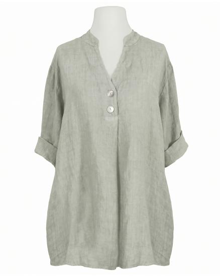 Leinenbluse Stehkragen in beige von Puro Lino