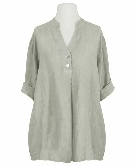 Leinenbluse Stehkragen in beige von Puro Lino