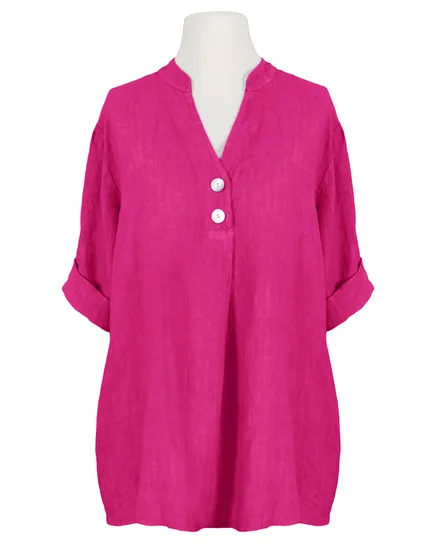 Leinenbluse Stehkragen in fuchsia von Puro Lino