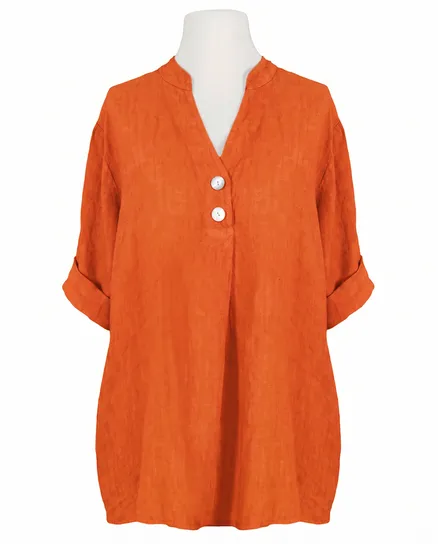 Leinenbluse Stehkragen in orange von Puro Lino