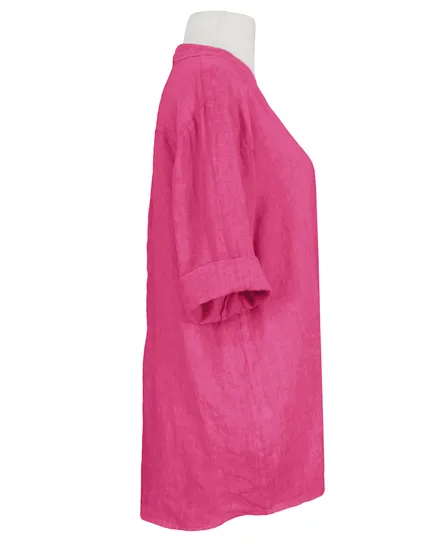 Leinenbluse Stehkragen in pink von Puro Lino