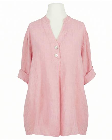 Leinenbluse Stehkragen in rosa von Puro Lino