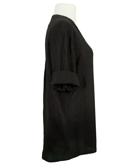 Leinenbluse Stehkragen in schwarz von Puro Lino
