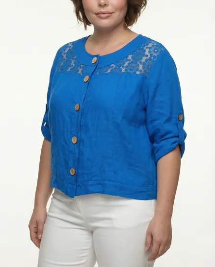 Leinenjacke mit Spitze in t�rkis von RESTART