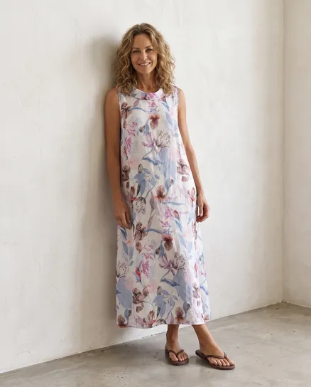 Leinenkleid A-Linie in hellblau von Puro Lino