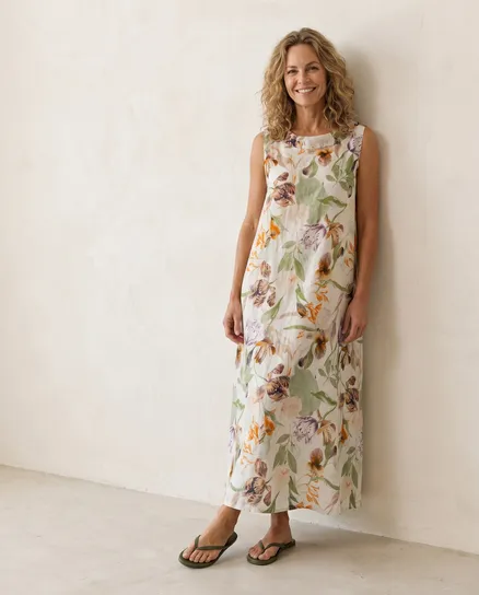 Leinenkleid A-Linie in khaki von Puro Lino