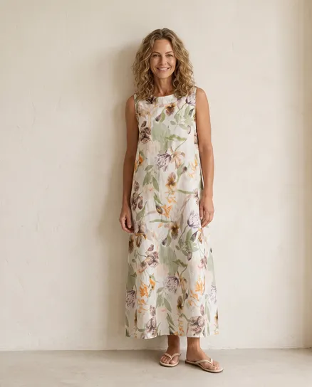 Leinenkleid A-Linie in lindgr�n von Puro Lino