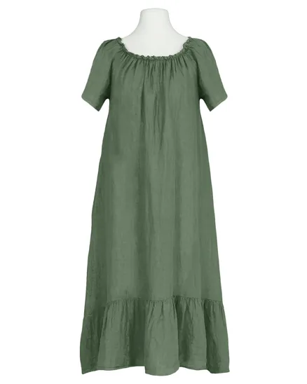 Leinenkleid A-Linie in oliv von Made in Italy