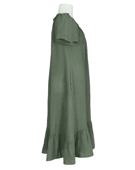 Leinenkleid A-Linie in oliv von Made in Italy