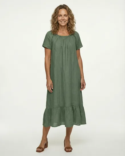 Leinenkleid A-Linie in oliv von Made in Italy