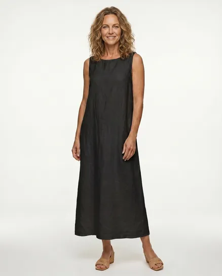 Leinenkleid A-Linie in schwarz von Puro Lino