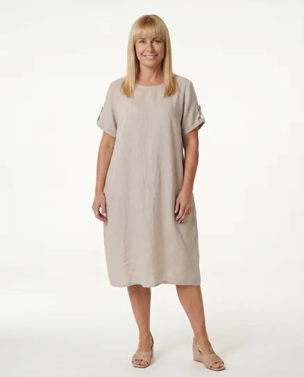 Leinenkleid Basic in beige von Puro Lino