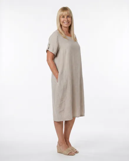 Leinenkleid Basic in beige von Puro Lino