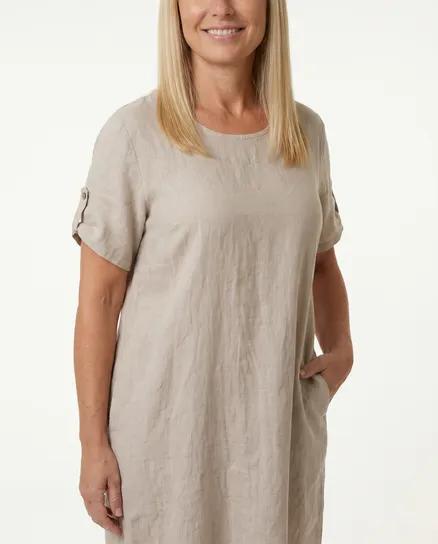 Leinenkleid Basic in beige von Puro Lino
