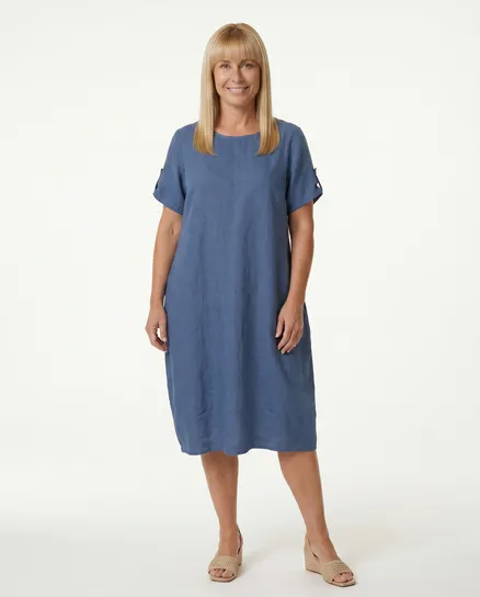 Leinenkleid Basic in blau von Puro Lino