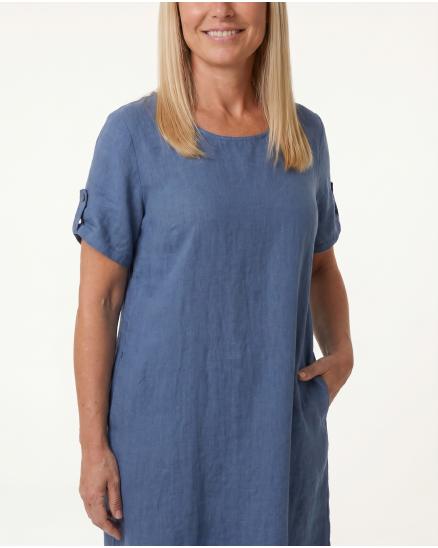 Leinenkleid Basic in blau von Puro Lino