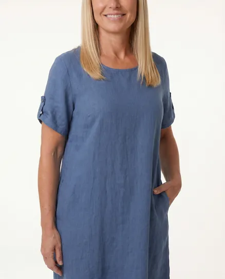 Leinenkleid Basic in blau von Puro Lino