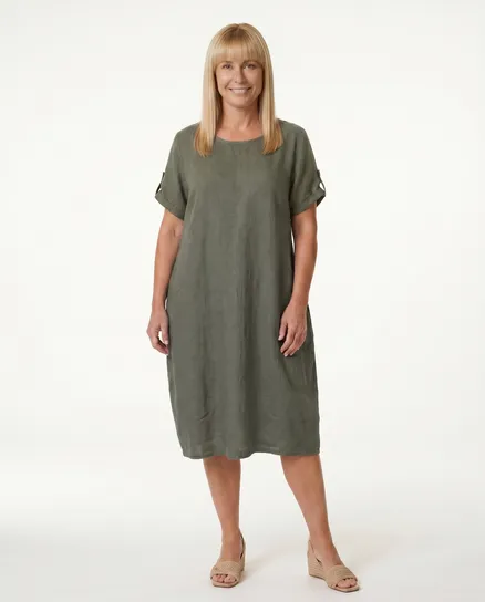 Leinenkleid Basic in khaki von Puro Lino