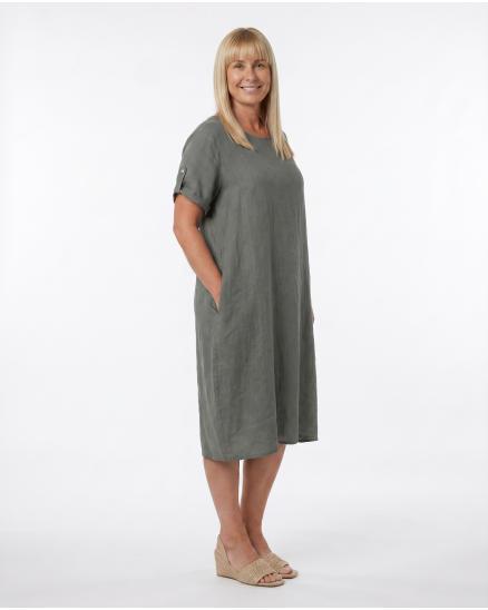 Leinenkleid Basic in khaki von Puro Lino