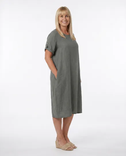 Leinenkleid Basic in khaki von Puro Lino