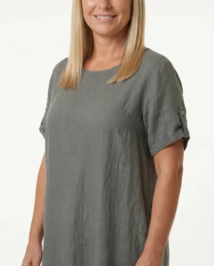 Leinenkleid Basic in khaki von Puro Lino