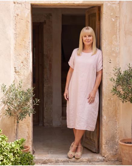 Leinenkleid Basic in rosa von Puro Lino