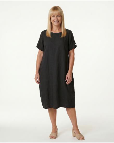 Leinenkleid Basic in schwarz von Puro Lino