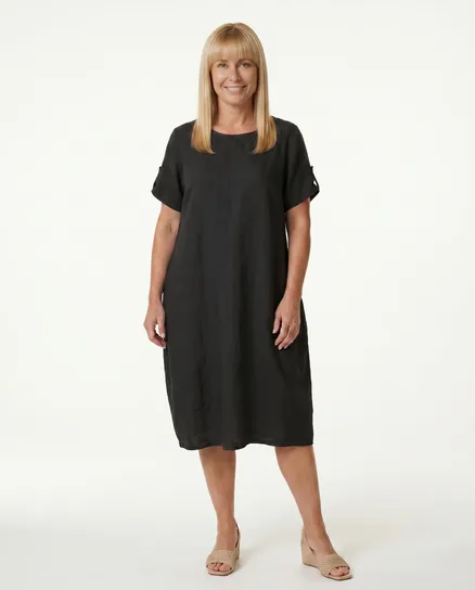 Leinenkleid Basic in schwarz von Puro Lino