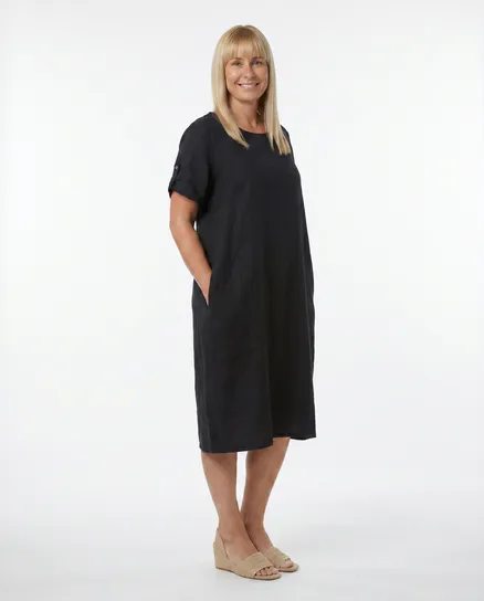 Leinenkleid Basic in schwarz von Puro Lino