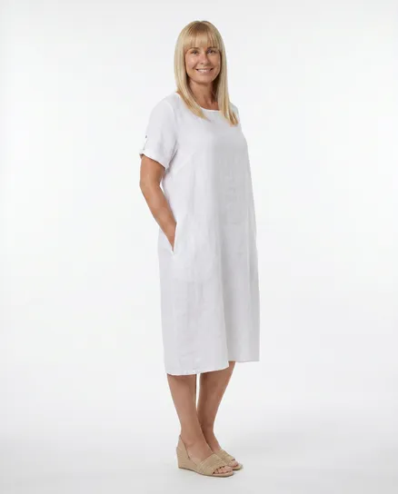 Leinenkleid Basic in wei� von Puro Lino